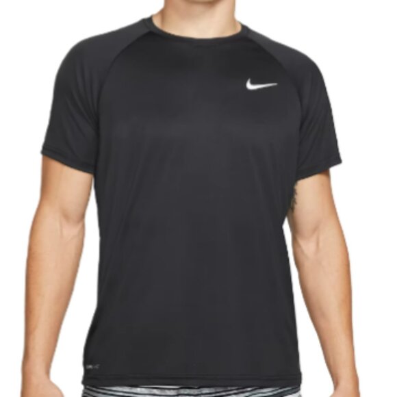 Nike Men's Black Short Sleeve Swim Shirt Hydroguard Size Medium - Picture 1 of 8